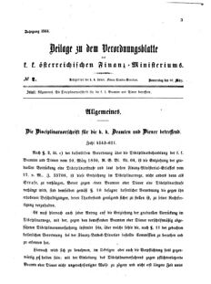 Verordnungsblatt für den Dienstbereich des K.K. Finanzministeriums für die im Reichsrate vertretenen Königreiche und Länder 18640310 Seite: 1