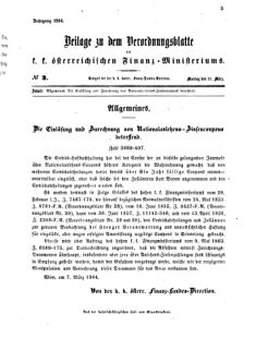 Verordnungsblatt für den Dienstbereich des K.K. Finanzministeriums für die im Reichsrate vertretenen Königreiche und Länder 18640321 Seite: 1