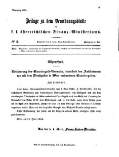 Verordnungsblatt für den Dienstbereich des K.K. Finanzministeriums für die im Reichsrate vertretenen Königreiche und Länder 18640620 Seite: 1