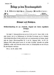 Verordnungsblatt für den Dienstbereich des K.K. Finanzministeriums für die im Reichsrate vertretenen Königreiche und Länder 18680212 Seite: 1