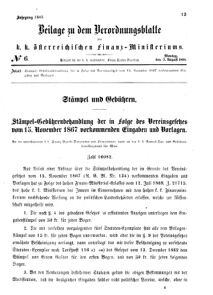 Verordnungsblatt für den Dienstbereich des K.K. Finanzministeriums für die im Reichsrate vertretenen Königreiche und Länder 18680803 Seite: 1