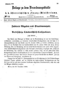 Verordnungsblatt für den Dienstbereich des K.K. Finanzministeriums für die im Reichsrate vertretenen Königreiche und Länder 18681202 Seite: 1