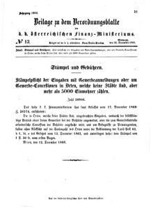 Verordnungsblatt für den Dienstbereich des K.K. Finanzministeriums für die im Reichsrate vertretenen Königreiche und Länder 18681223 Seite: 1