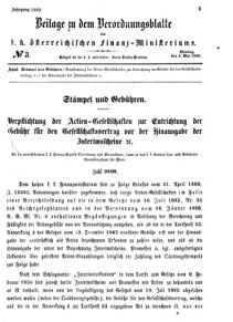 Verordnungsblatt für den Dienstbereich des K.K. Finanzministeriums für die im Reichsrate vertretenen Königreiche und Länder 18690503 Seite: 1