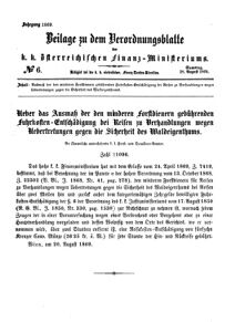 Verordnungsblatt für den Dienstbereich des K.K. Finanzministeriums für die im Reichsrate vertretenen Königreiche und Länder 18690828 Seite: 1