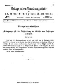 Verordnungsblatt für den Dienstbereich des K.K. Finanzministeriums für die im Reichsrate vertretenen Königreiche und Länder 18690911 Seite: 1