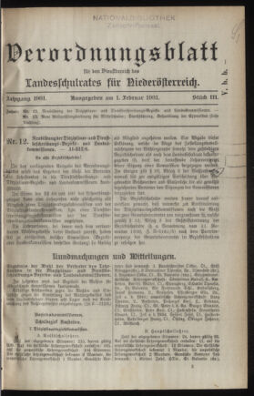 Verordnungsblatt für den Dienstbereich des niederösterreichischen Landesschulrates 19310201 Seite: 1