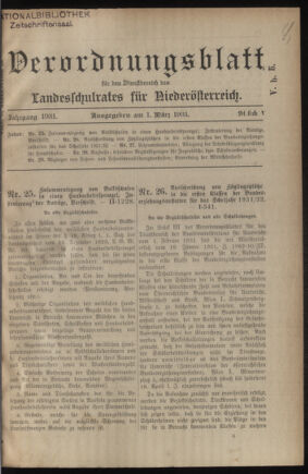 Verordnungsblatt für den Dienstbereich des niederösterreichischen Landesschulrates 19310301 Seite: 1