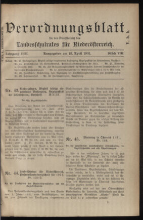 Verordnungsblatt für den Dienstbereich des niederösterreichischen Landesschulrates 19310415 Seite: 1