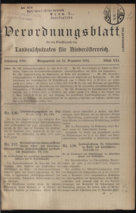 Verordnungsblatt für den Dienstbereich des niederösterreichischen Landesschulrates 19311215 Seite: 1