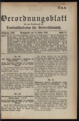 Verordnungsblatt für den Dienstbereich des niederösterreichischen Landesschulrates 19350215 Seite: 1