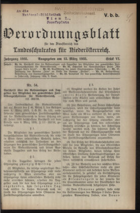 Verordnungsblatt für den Dienstbereich des niederösterreichischen Landesschulrates 19350315 Seite: 1