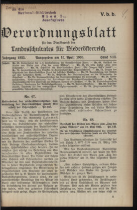 Verordnungsblatt für den Dienstbereich des niederösterreichischen Landesschulrates 19350415 Seite: 1