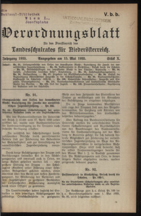 Verordnungsblatt für den Dienstbereich des niederösterreichischen Landesschulrates 19350515 Seite: 1