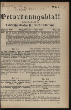 Verordnungsblatt für den Dienstbereich des niederösterreichischen Landesschulrates 19350615 Seite: 1