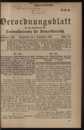 Verordnungsblatt für den Dienstbereich des niederösterreichischen Landesschulrates 19350901 Seite: 1