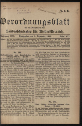 Verordnungsblatt für den Dienstbereich des niederösterreichischen Landesschulrates 19351201 Seite: 1