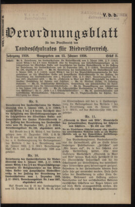 Verordnungsblatt für den Dienstbereich des niederösterreichischen Landesschulrates 19380115 Seite: 1