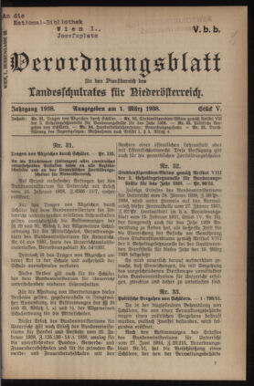 Verordnungsblatt für den Dienstbereich des niederösterreichischen Landesschulrates 19380301 Seite: 1