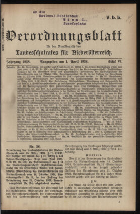 Verordnungsblatt für den Dienstbereich des niederösterreichischen Landesschulrates 19380401 Seite: 1