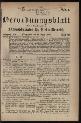 Verordnungsblatt für den Dienstbereich des niederösterreichischen Landesschulrates 19380415 Seite: 1