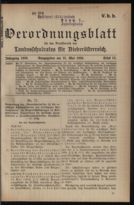 Verordnungsblatt für den Dienstbereich des niederösterreichischen Landesschulrates 19380515 Seite: 1