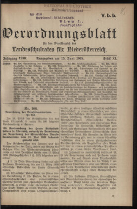 Verordnungsblatt für den Dienstbereich des niederösterreichischen Landesschulrates 19380615 Seite: 1