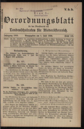 Verordnungsblatt für den Dienstbereich des niederösterreichischen Landesschulrates 19380701 Seite: 1