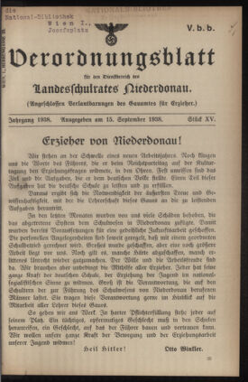 Verordnungsblatt für den Dienstbereich des niederösterreichischen Landesschulrates 19380915 Seite: 1