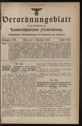 Verordnungsblatt für den Dienstbereich des niederösterreichischen Landesschulrates 19381101 Seite: 1