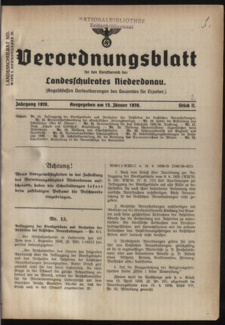 Verordnungsblatt für den Dienstbereich des niederösterreichischen Landesschulrates 19390115 Seite: 1