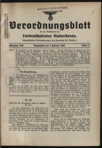 Verordnungsblatt für den Dienstbereich des niederösterreichischen Landesschulrates 19390201 Seite: 1