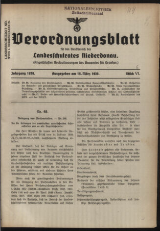 Verordnungsblatt für den Dienstbereich des niederösterreichischen Landesschulrates 19390315 Seite: 1