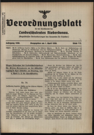 Verordnungsblatt für den Dienstbereich des niederösterreichischen Landesschulrates 19390401 Seite: 1