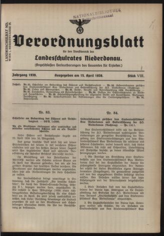 Verordnungsblatt für den Dienstbereich des niederösterreichischen Landesschulrates 19390415 Seite: 1