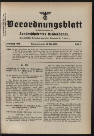 Verordnungsblatt für den Dienstbereich des niederösterreichischen Landesschulrates 19390515 Seite: 1