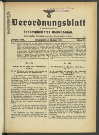 Verordnungsblatt für den Dienstbereich des niederösterreichischen Landesschulrates 19390615 Seite: 1