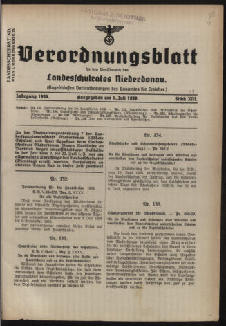 Verordnungsblatt für den Dienstbereich des niederösterreichischen Landesschulrates 19390701 Seite: 1