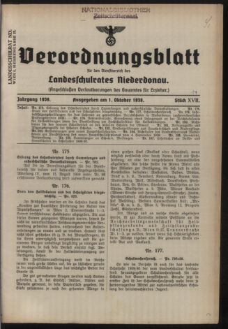 Verordnungsblatt für den Dienstbereich des niederösterreichischen Landesschulrates 19391001 Seite: 1