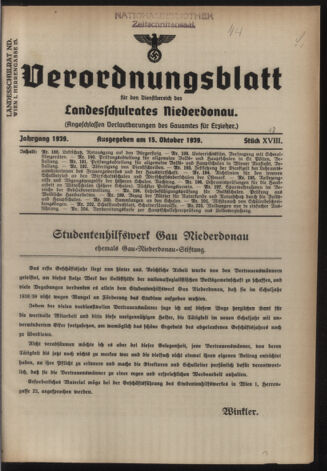 Verordnungsblatt für den Dienstbereich des niederösterreichischen Landesschulrates 19391015 Seite: 1