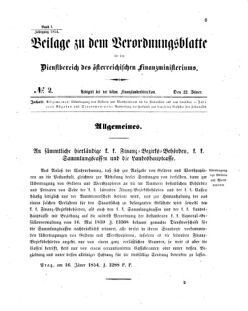 Verordnungsblatt für den Dienstbereich des K.K. Finanzministeriums für die im Reichsrate vertretenen Königreiche und Länder 18540122 Seite: 1