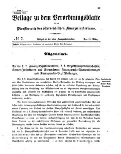 Verordnungsblatt für den Dienstbereich des K.K. Finanzministeriums für die im Reichsrate vertretenen Königreiche und Länder 18540311 Seite: 1