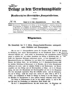 Verordnungsblatt für den Dienstbereich des K.K. Finanzministeriums für die im Reichsrate vertretenen Königreiche und Länder 18540508 Seite: 1