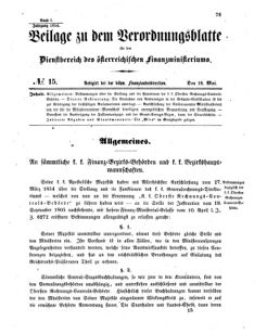 Verordnungsblatt für den Dienstbereich des K.K. Finanzministeriums für die im Reichsrate vertretenen Königreiche und Länder 18540518 Seite: 1