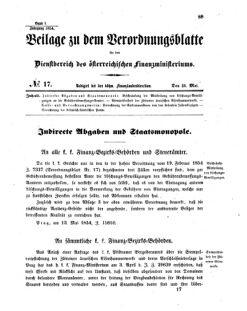 Verordnungsblatt für den Dienstbereich des K.K. Finanzministeriums für die im Reichsrate vertretenen Königreiche und Länder 18540524 Seite: 1