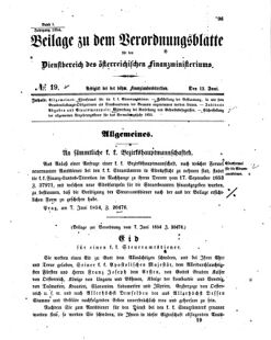 Verordnungsblatt für den Dienstbereich des K.K. Finanzministeriums für die im Reichsrate vertretenen Königreiche und Länder 18540613 Seite: 1