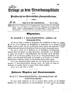 Verordnungsblatt für den Dienstbereich des K.K. Finanzministeriums für die im Reichsrate vertretenen Königreiche und Länder 18540713 Seite: 1