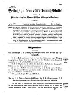 Verordnungsblatt für den Dienstbereich des K.K. Finanzministeriums für die im Reichsrate vertretenen Königreiche und Länder 18540818 Seite: 1