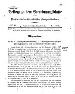 Verordnungsblatt für den Dienstbereich des K.K. Finanzministeriums für die im Reichsrate vertretenen Königreiche und Länder 18541004 Seite: 1