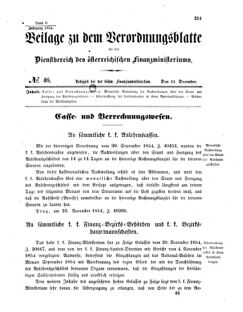 Verordnungsblatt für den Dienstbereich des K.K. Finanzministeriums für die im Reichsrate vertretenen Königreiche und Länder 18541211 Seite: 1